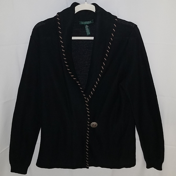 Ralph Lauren One-Button Cardigan Black Sz L - Picture 1 of 5